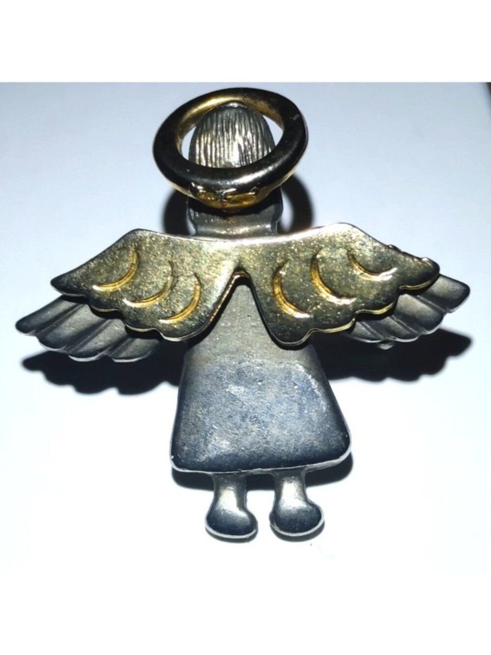 Guardian Angel Brooch Pendant Vintage Mixed Metal  Halo Wings 1 Inch Dated 1995